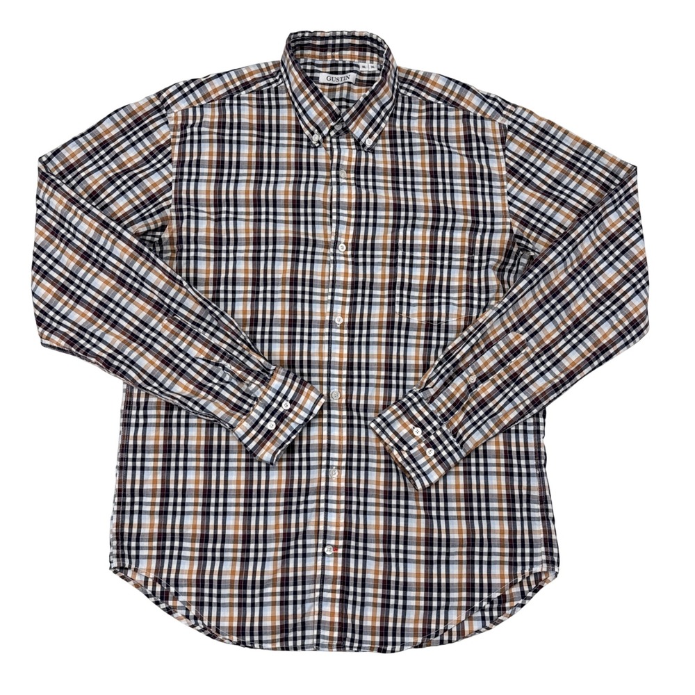 Gustin Shirt Mens Size XL Blue Orange Plaid Long Sleeve Button Down Casual